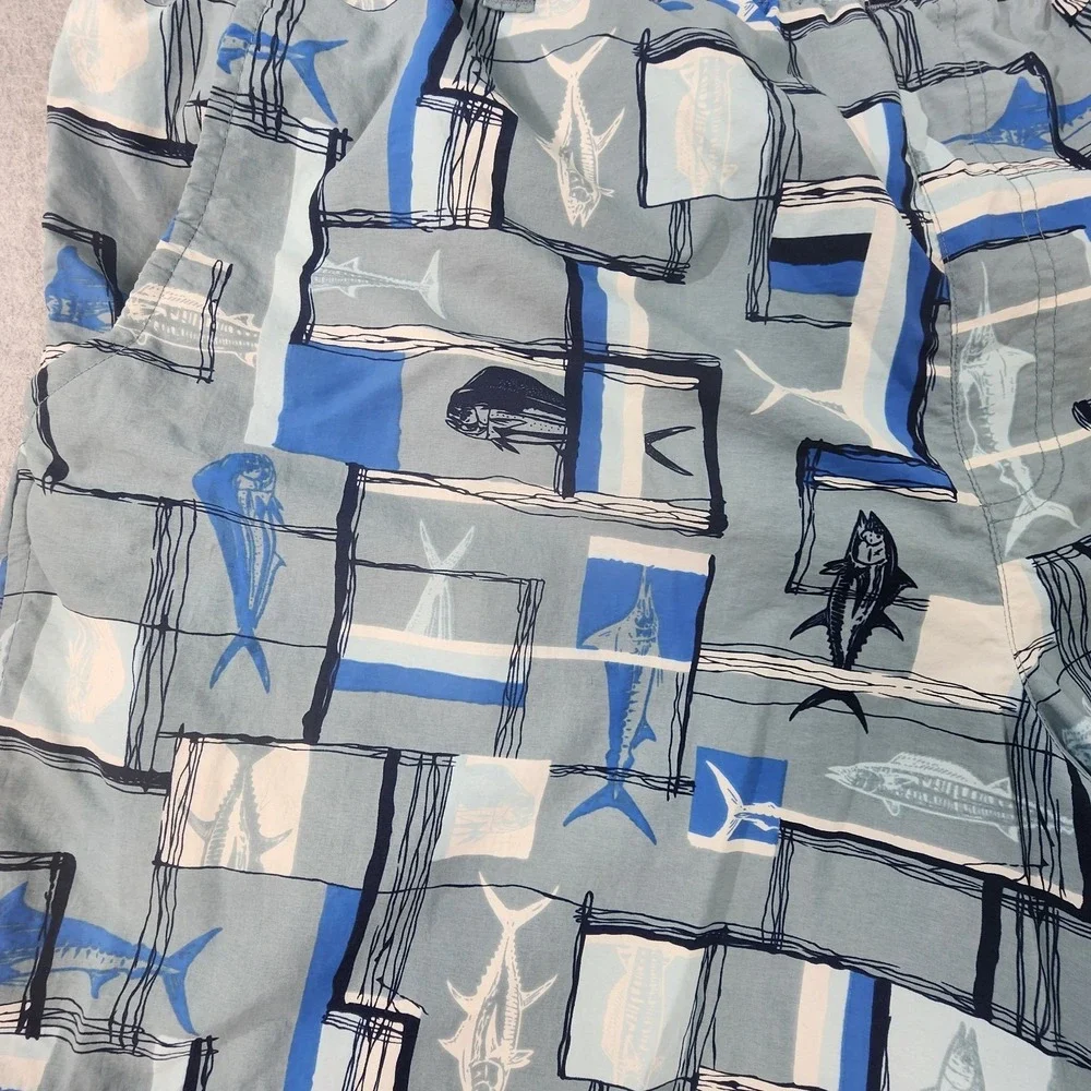 Columbia PFG AOP Fish Swim Trunks Men XXL 40x6 Gray Blue White Omni Shade Pocket